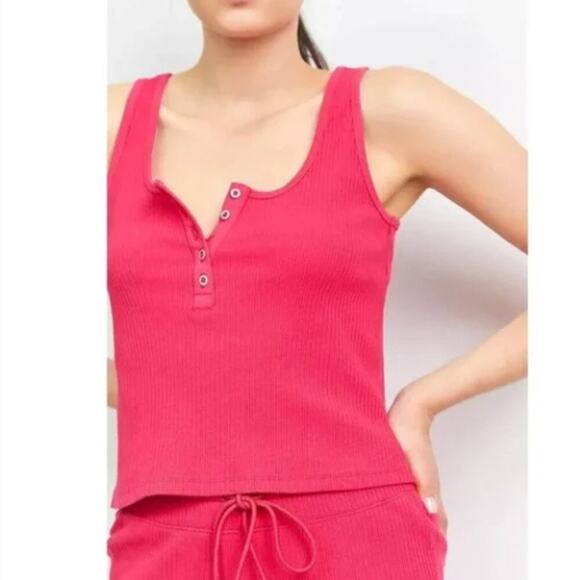NWOT Anthropologie Daily Practice Henley 2 Piece Lounge Set Hot Pink Size 1X - Picture 2 of 15